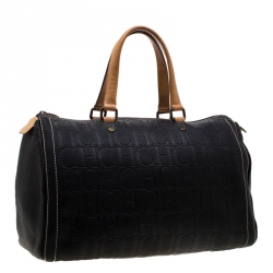 Pre Owned Carolina Herrera Black Leather Large Andy Boston Bag