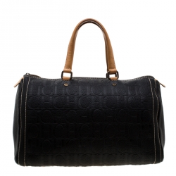 Pre Owned Carolina Herrera Black Leather Large Andy Boston Bag