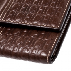 Pre Owned Carolina Herrera Brown Monogram Leather Tri Fold Compact Wallet