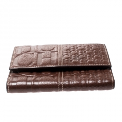 Pre Owned Carolina Herrera Brown Monogram Leather Tri Fold Compact Wallet