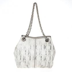 Pre Owned Carolina Herrera White Monogram Chain Handle Tote