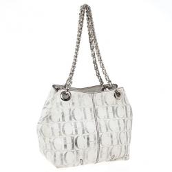 Pre Owned Carolina Herrera White Monogram Chain Handle Tote