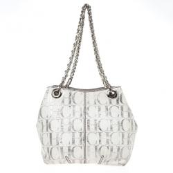 Pre Owned Carolina Herrera White Monogram Chain Handle Tote