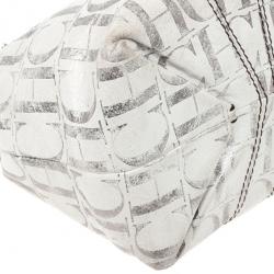 Pre Owned Carolina Herrera White Monogram Chain Handle Tote