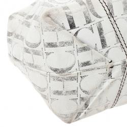 Pre Owned Carolina Herrera White Monogram Chain Handle Tote