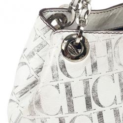 Pre Owned Carolina Herrera White Monogram Chain Handle Tote