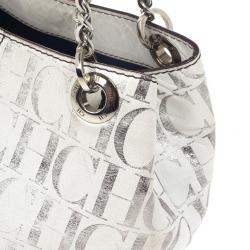 Pre Owned Carolina Herrera White Monogram Chain Handle Tote