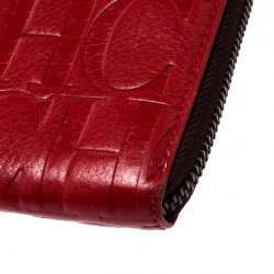 Pre Owned Carolina Herrera Red Monogram Leather Zip Around Wallet