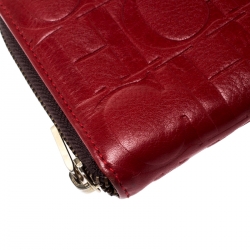 Pre Owned Carolina Herrera Red Monogram Leather Zip Around Wallet