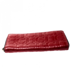 Pre Owned Carolina Herrera Red Monogram Leather Zip Around Wallet