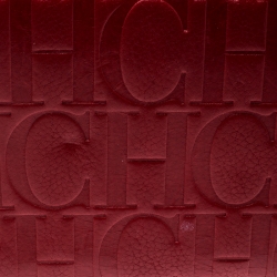 Pre Owned Carolina Herrera Red Monogram Leather Zip Around Wallet