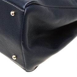 Pre Owned Carolina Herrera Navy Blue Leather Matteo Tote