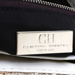 Pre Owned Carolina Herrera Beige/Silver Tweed and Fabric Faux Pearl Embellished Shoulder Bag