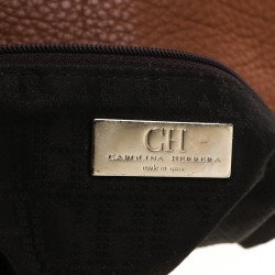 Pre Owned Carolina Herrera Brown Pebbled Leather Messenger Bag