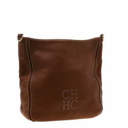 Pre Owned Carolina Herrera Brown Pebbled Leather Messenger Bag
