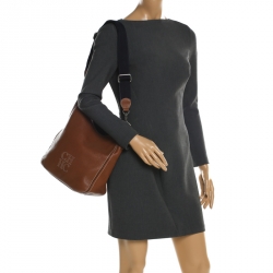 Pre Owned Carolina Herrera Brown Pebbled Leather Messenger Bag