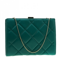 Pre Owned Carolina Herrera Green Quilted Leather Frame Shoulder Bag