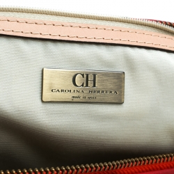 Carolina Herrera Red Leather and Stripe Fabric Large Andy Boston Bag