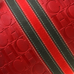 Carolina Herrera Red Leather and Stripe Fabric Large Andy Boston Bag