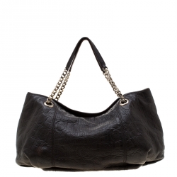 Pre Owned Carolina Herrera Dark Brown Monogram Leather Poppy Tote