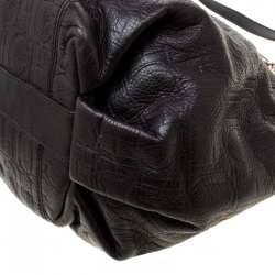 Pre Owned Carolina Herrera Dark Brown Monogram Leather Poppy Tote