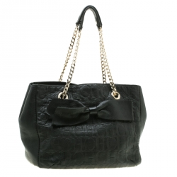 Pre Owned حقيبة يد كارولينا هيريرا أودري جلد مونوغرامية سوداء