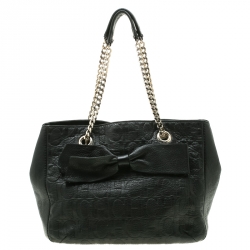 Carolina Herrera Black Monogram Leather Audrey Tote