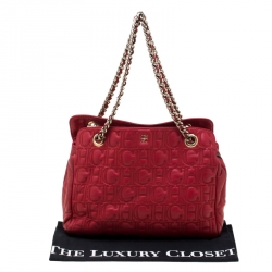Pre Owned Carolina Herrera Red Monogram Leather Shoulder Bag