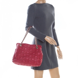 Pre Owned Carolina Herrera Red Monogram Leather Shoulder Bag