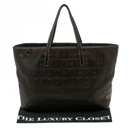 Carolina Herrera Brown Monogram Leather Shopper Tote