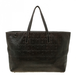 Carolina Herrera Brown Monogram Leather Shopper Tote