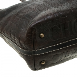 Carolina Herrera Brown Monogram Leather Shopper Tote