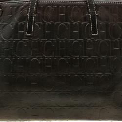 Carolina Herrera Brown Monogram Leather Shopper Tote