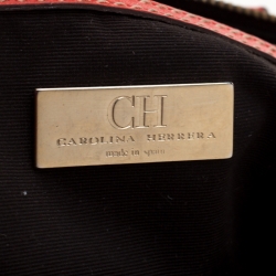 Pre Owned Carolina Herrera Orange Monogram Embossed Leather Tote