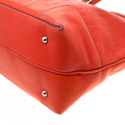 Pre Owned Carolina Herrera Orange Monogram Embossed Leather Tote