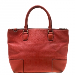Pre Owned Carolina Herrera Orange Monogram Embossed Leather Tote