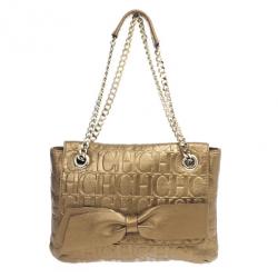Pre Owned Carolina Herrera ‘Holly’ Bronze Monogram Embossed Bag