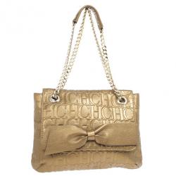 Pre Owned Carolina Herrera ‘Holly’ Bronze Monogram Embossed Bag