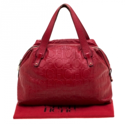 Pre Owned Carolina Herrera Red Monogram Leather Satchel