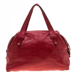 Pre Owned Carolina Herrera Red Monogram Leather Satchel