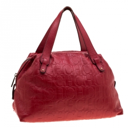 Pre Owned Carolina Herrera Red Monogram Leather Satchel