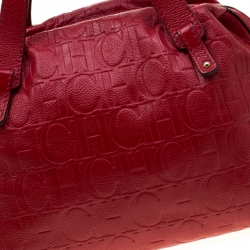 Pre Owned Carolina Herrera Red Monogram Leather Satchel