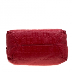 Pre Owned Carolina Herrera Red Monogram Leather Satchel