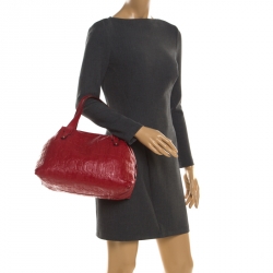 Pre Owned Carolina Herrera Red Monogram Leather Satchel