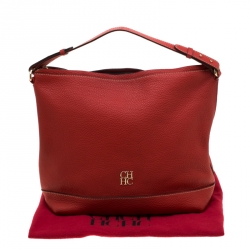 Pre Owned Carolina Hererra Red Pebbled Leather Hobo