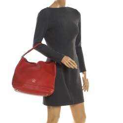 Pre Owned Carolina Hererra Red Pebbled Leather Hobo