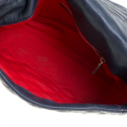 Pre Owned Carolina Herrera Navy Blue Quilted Leather Chain Shoulder Bag