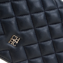Pre Owned Carolina Herrera Navy Blue Quilted Leather Chain Shoulder Bag