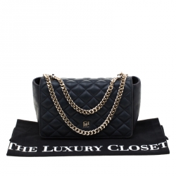 Pre Owned Carolina Herrera Navy Blue Quilted Leather Chain Shoulder Bag