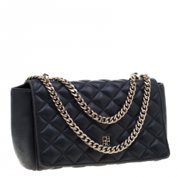 Pre Owned Carolina Herrera Navy Blue Quilted Leather Chain Shoulder Bag